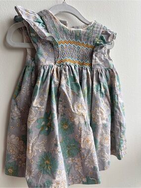 12/18M Floral Baby Girl Smocked Dress - Gray & Teal